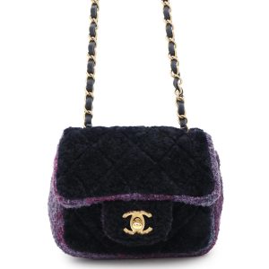 CHANEL Mini Matelasse ChainShoulder Bag Purple Wool
