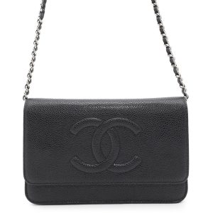 CHANEL CC Logo Chain Wallet BlackA48654 Caviar Leather