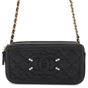 CHANEL CCFiligree Chain Wallet BlackA84450 Caviar Leather