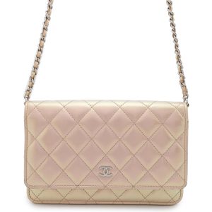 CHANEL Matelasse Chain wallet MetalicPink Lambskin