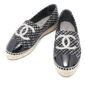 CHANEL Espadrilles Tweed BlackG29762 Cotton Enamel Size 39 C