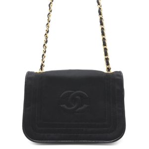 CHANEL CC Logo Flap Shoulder Black Nylon Leather