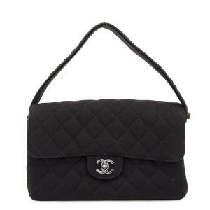 CHANEL Matelasse Double Face Handbag Black Cotton