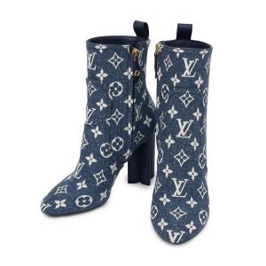 LOUIS VUITTON Silhouette Line EncreBoots Blue Monogram Denim Size 36H