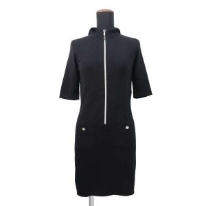 CHANEL CC LogoButton Dress Size 36 BlackP78647 Cotton70% Cashmere30%