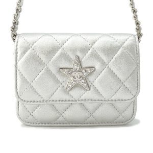 CHANEL Matelasse Star Motif ChainCard Case Silver Lambskin