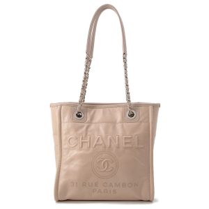 CHANEL Deauville ChainTote Bag Pink Leather Caviar Leather Size PM