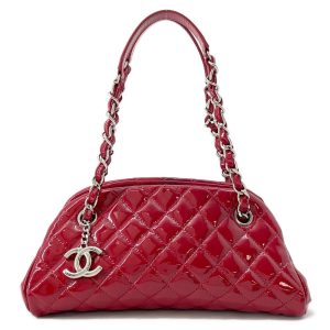 CHANEL Mademoiselle ChainBowling Bag Red Patent Leather