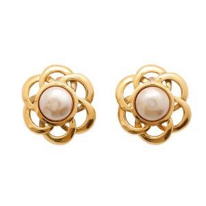 CHANEL Flower motif Earring Gold Gold Plated
