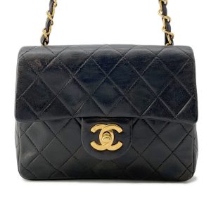 CHANEL Mini Matelasse ChainShoulder Bag Black Lambskin Size 18