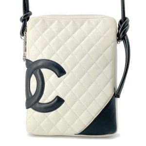 CHANEL Cambon line Shoulder Bag White/BlackA25178 Calf Leather Size Medium