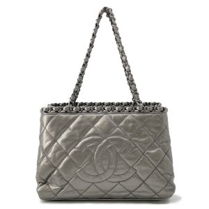 CHANEL Matelasse CC Logo Chain Me Tote Bag SilverA50494 Calf Leather