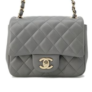 CHANEL Mini Matelasse ChainShoulder Bag GrayA35200 Lambskin Size 18