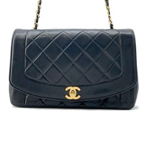 CHANEL Diana ChainShoulder Bag Black Lambskin Size 25