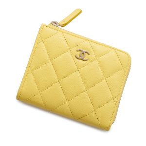 CHANEL Matelasse L-shaped zipper compact wallet YellowAP3999 Caviar Leather