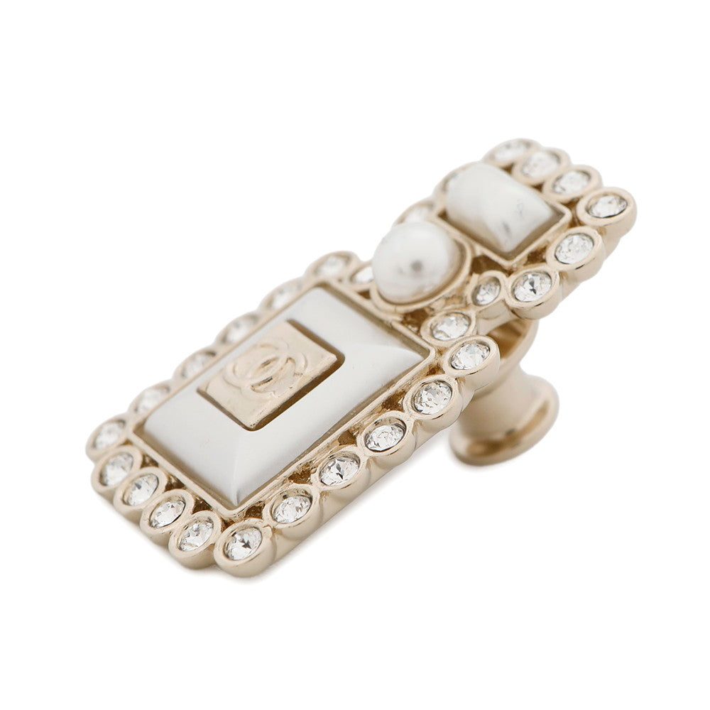 CHANEL Perfume motif pin Brooch Champagne Gold/WhiteAB7207 Metal Rhinestone Faux Pearl - Image 2