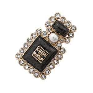 CHANEL Perfume motif pin Brooch Black/Champagne GoldAB7207 Metal Faux Pearl Rhinestone