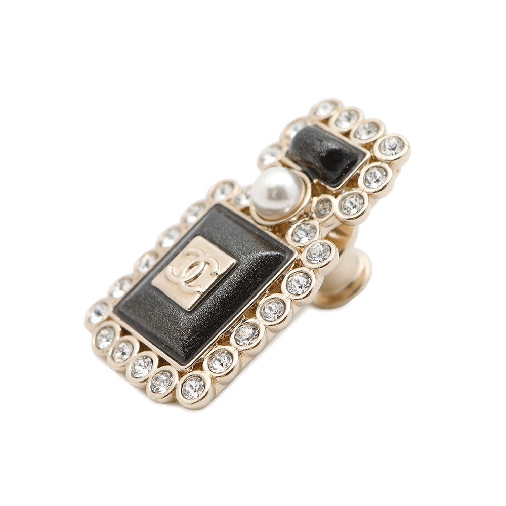 CHANEL Perfume motif pin Brooch Black/Champagne GoldAB7207 Metal Faux Pearl Rhinestone - Image 2