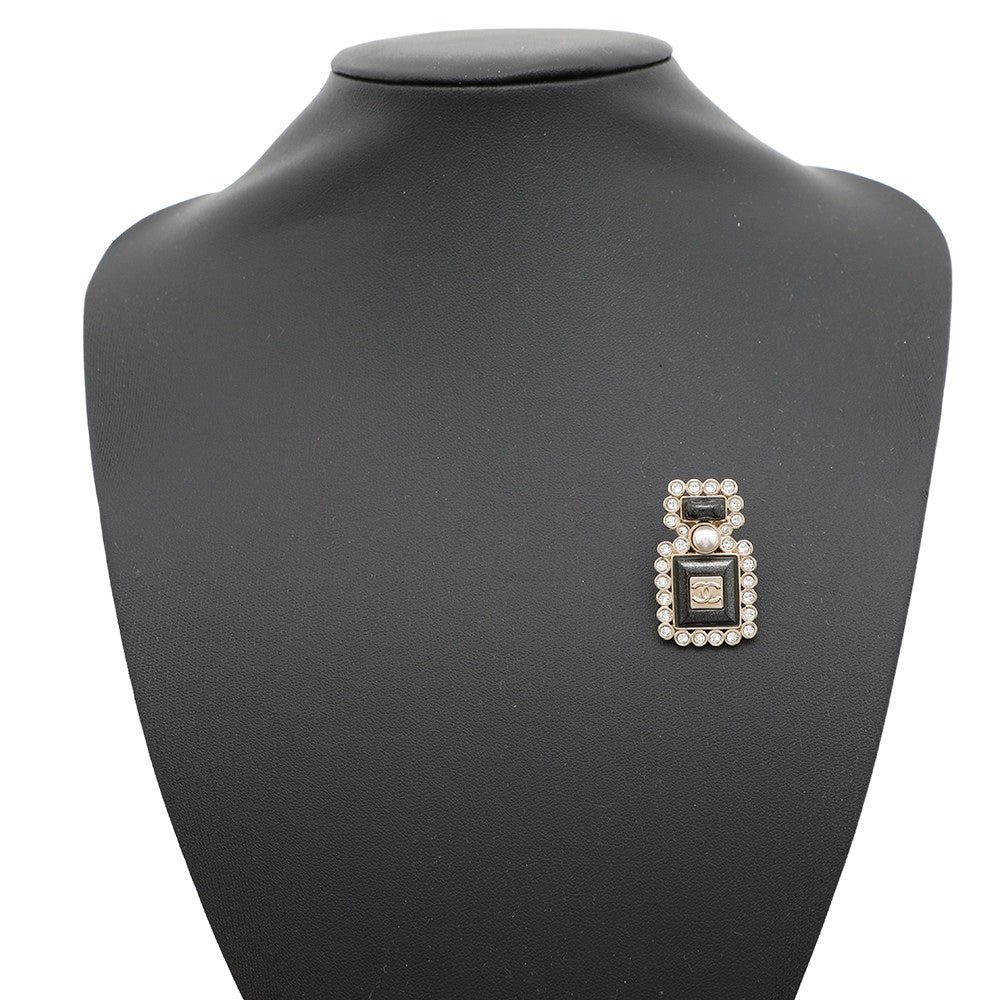 CHANEL Perfume motif pin Brooch Black/Champagne GoldAB7207 Metal Faux Pearl Rhinestone - Image 4