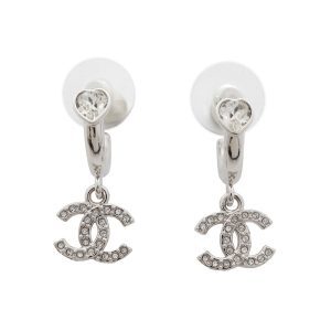 CHANEL CC Logo Heart Earrings SilverABF778 Metal Rhinestone