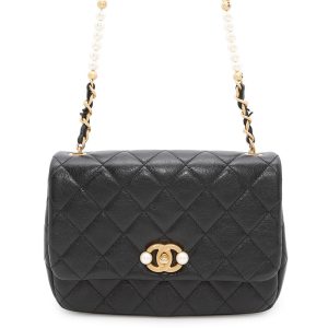 CHANEL Matelasse PearlChainShoulder Bag BlackAS3000 Shiny Calf Leather