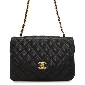 CHANEL Matelasse Half Moon ChainShoulder Black Lambskin
