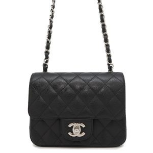 CHANEL Mini Matelasse ChainShoulder Bag BlackA35200 Caviar Leather Size 17