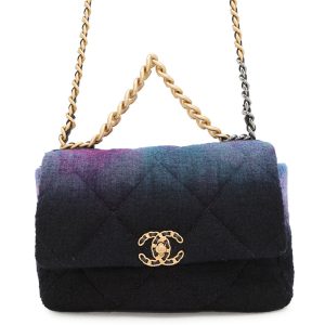 CHANEL CHANEL 19 ChainShoulder Bag Purple/Blue/BlackAS1161 Wool Size Large