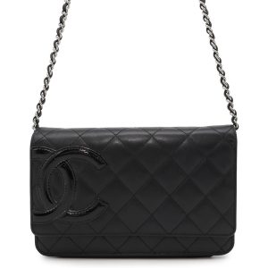 CHANEL Cambon line Chain wallet BlackA46646 Calf Leather/Patent Leather