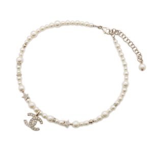 CHANEL CC Logo Star NecklaceABB256 Gold Plated Rhinestone Faux Pearl