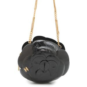 CHANEL Camellia Evening ChainShoulder Bag BlackAS4445 Shiny Aged Calf Leather