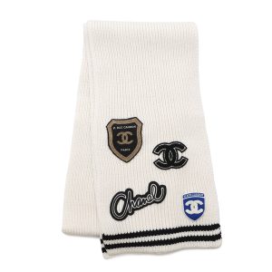 CHANEL Logo Patch Scarf White/BlackAAA409 Cashmere100%