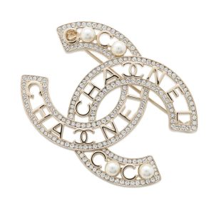 CHANEL CC Logo CCBroochAB4879 Metal Faux Pearl Rhinestone