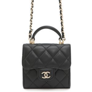 CHANEL Matelasse Top Handle ChainClutch Bag BlackAP2682 Lambskin