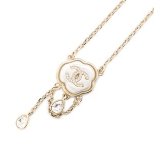 CHANEL CC Logo Cloud Design Necklace Gray/GoldABF889 Metal Faux Pearl Rhinestone