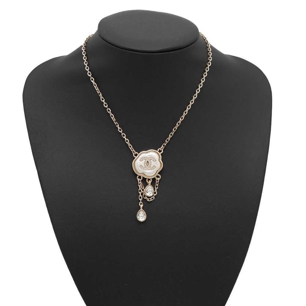 CHANEL CC Logo Cloud Design Necklace Gray/GoldABF889 Metal Faux Pearl Rhinestone - Image 4