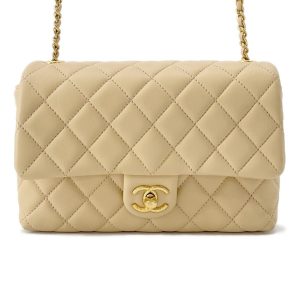 CHANEL Matelasse ChainShoulder Bag Beige Lambskin