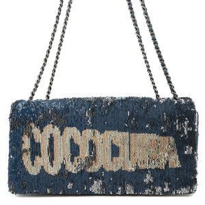 CHANEL Coco Cuba ChainShoulder Bag Navy/Silver Sequins Leather