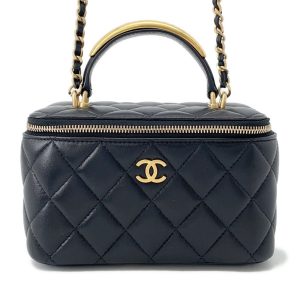 CHANEL Matelasse Top Handle Chain Vanity Bag BlackAP2199 Lambskin