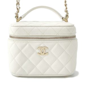 CHANEL Matelasse Top Handle Chain Vanity Bag WhiteAS3171 Caviar Leather Size Small