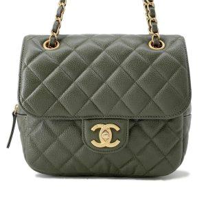 CHANEL Matelasse ChainShoulder Bag Khaki Caviar Leather