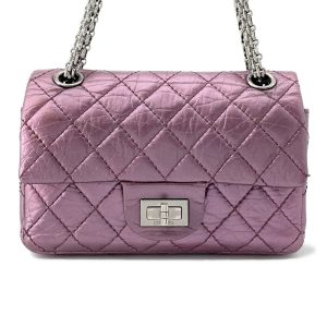 CHANEL 2.55 ChainShoulder Bag MetalicPink Lambskin Size Mini