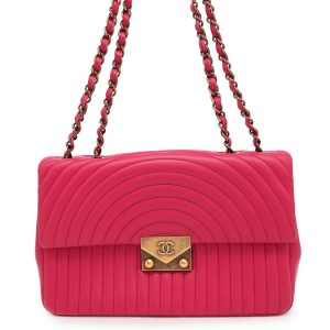 CHANEL Design Stitch ChainShoulder Bag Pink Lambskin