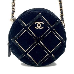 CHANEL Matelasse ChainShoulder Bag Black Velour Faux Pearl