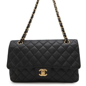 CHANEL Matelasse Double Flap ChainShoulder Bag BlackA01112 Caviar Leather Size 25