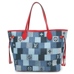 LOUIS VUITTON Square Patchwork Neverfull Blue/RedM44981 Monogram Denim Size MM