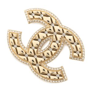CHANEL CC Logo Matelasse Brooch Metal Rhinestone