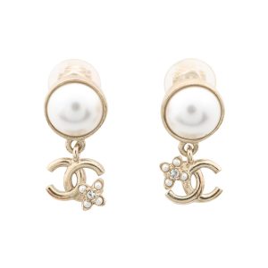 CHANEL Earring CC Logo PearlABC105 Metal Faux Pearl