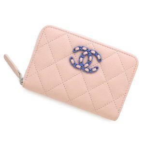 CHANEL Matelasse CHANEL19 Zip Coin Purse Pink/BlueAP3716 Caviar Leather