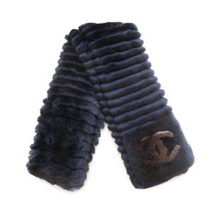 CHANEL Orirag Scarf Navy/Brown Orirag 70% Cashmere30%